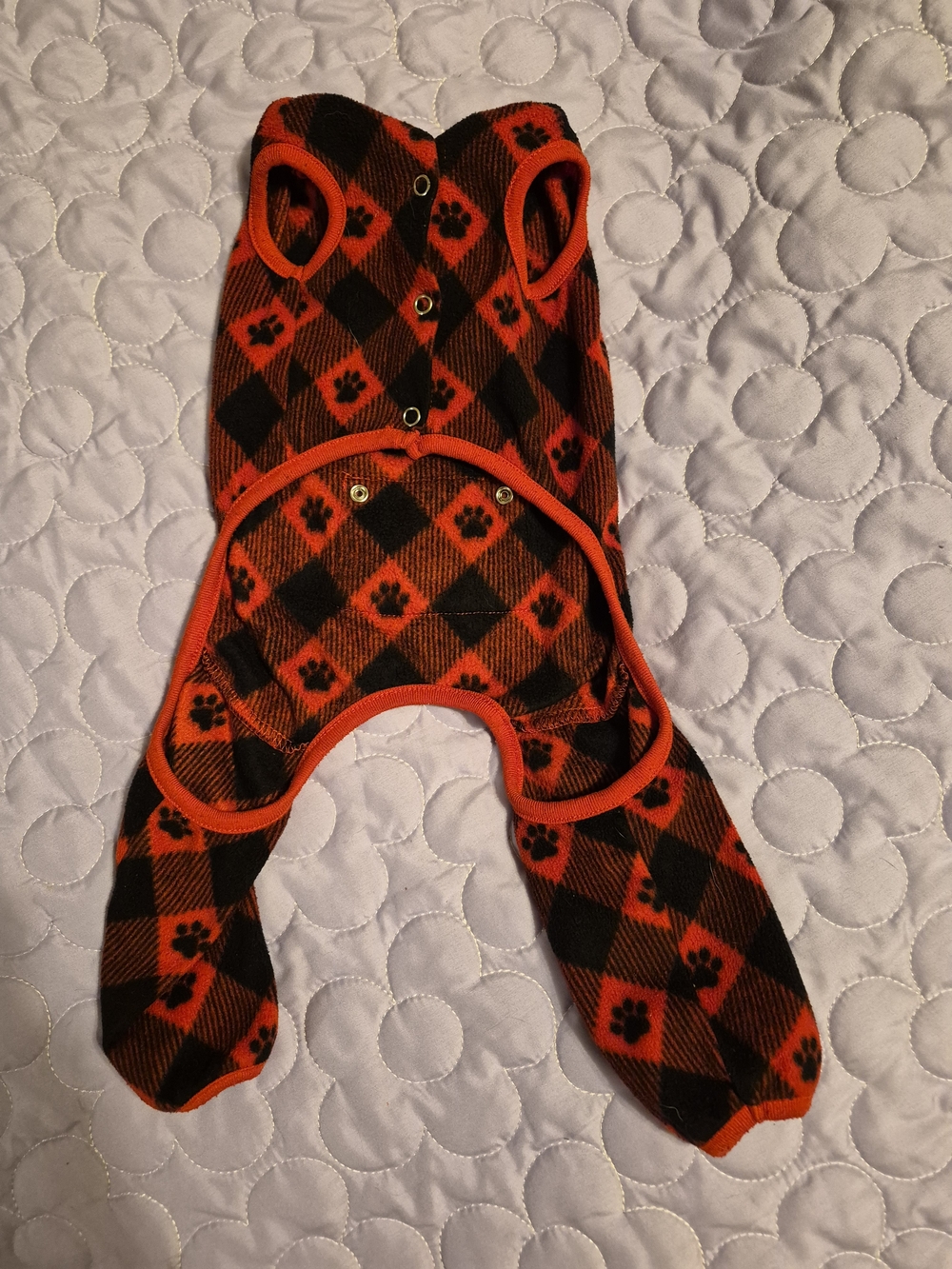 Buffalo Plaid Paw-Print Dog Onesie - Red & Black